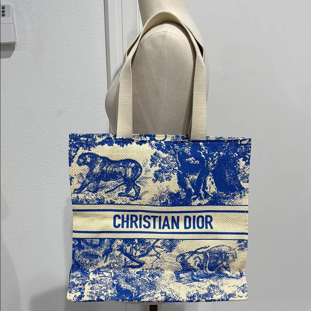 Dior Straw Dioriviera VIP Shoulder Bag Christian Dior Blue Toile Print Tote Bag